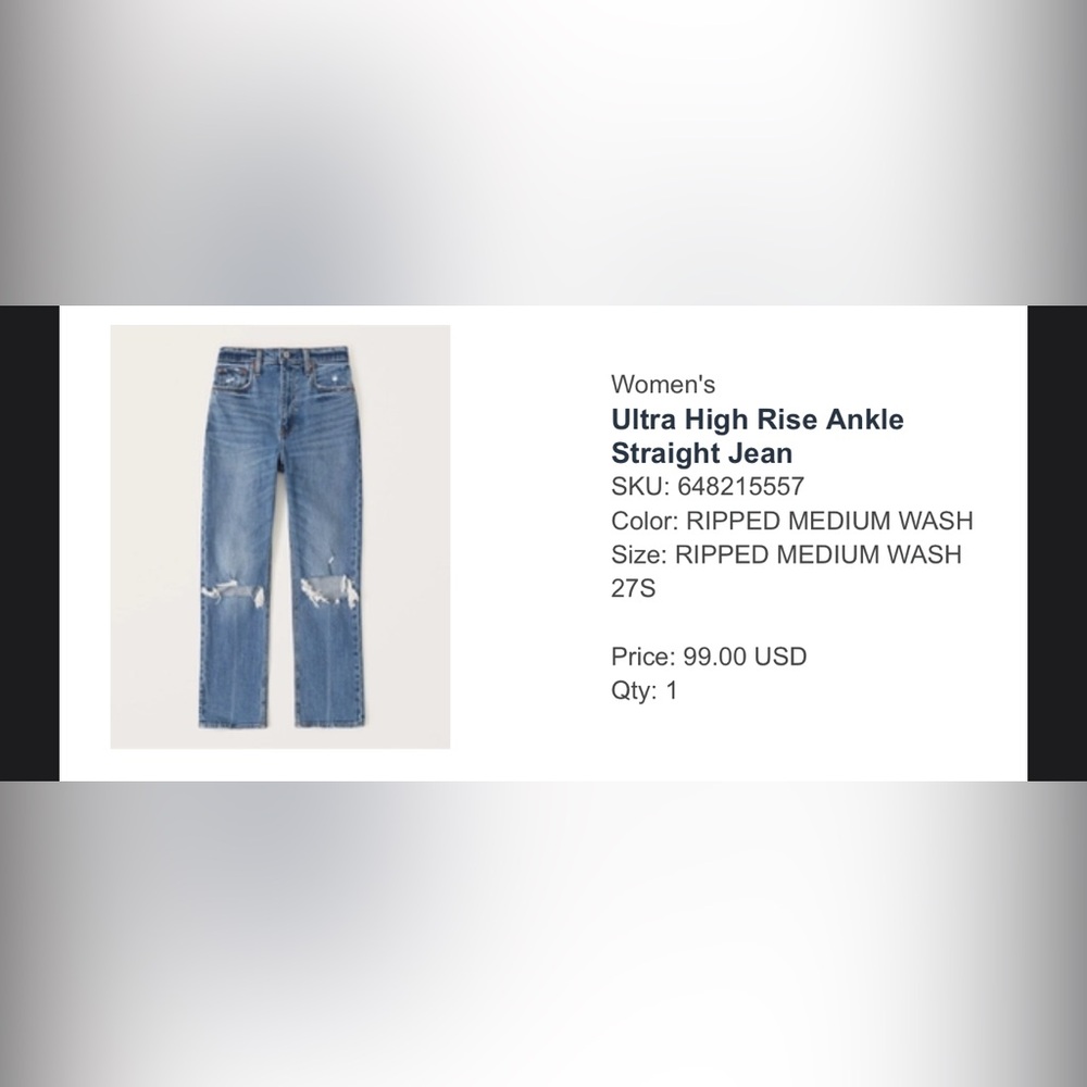 Abercrombie Ultra High Rise Ankle 90’s Straight Jean - Ripped Medium wash - 27s